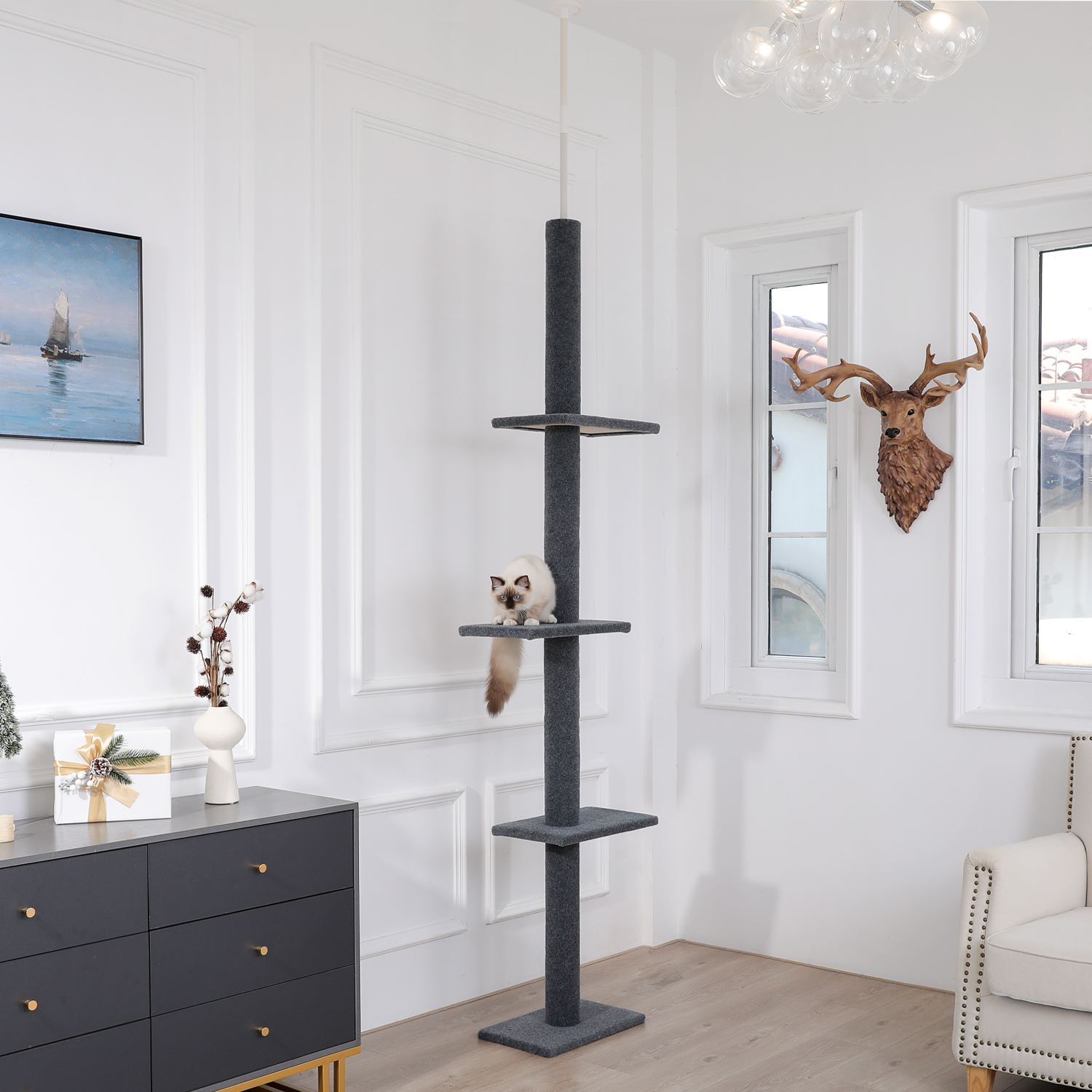 5-Level Cat Climbing Tower with Hanging Ball