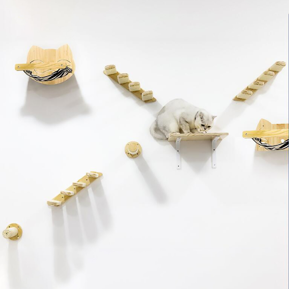 Wooden Wall-Mounted Cat Climbing Steps