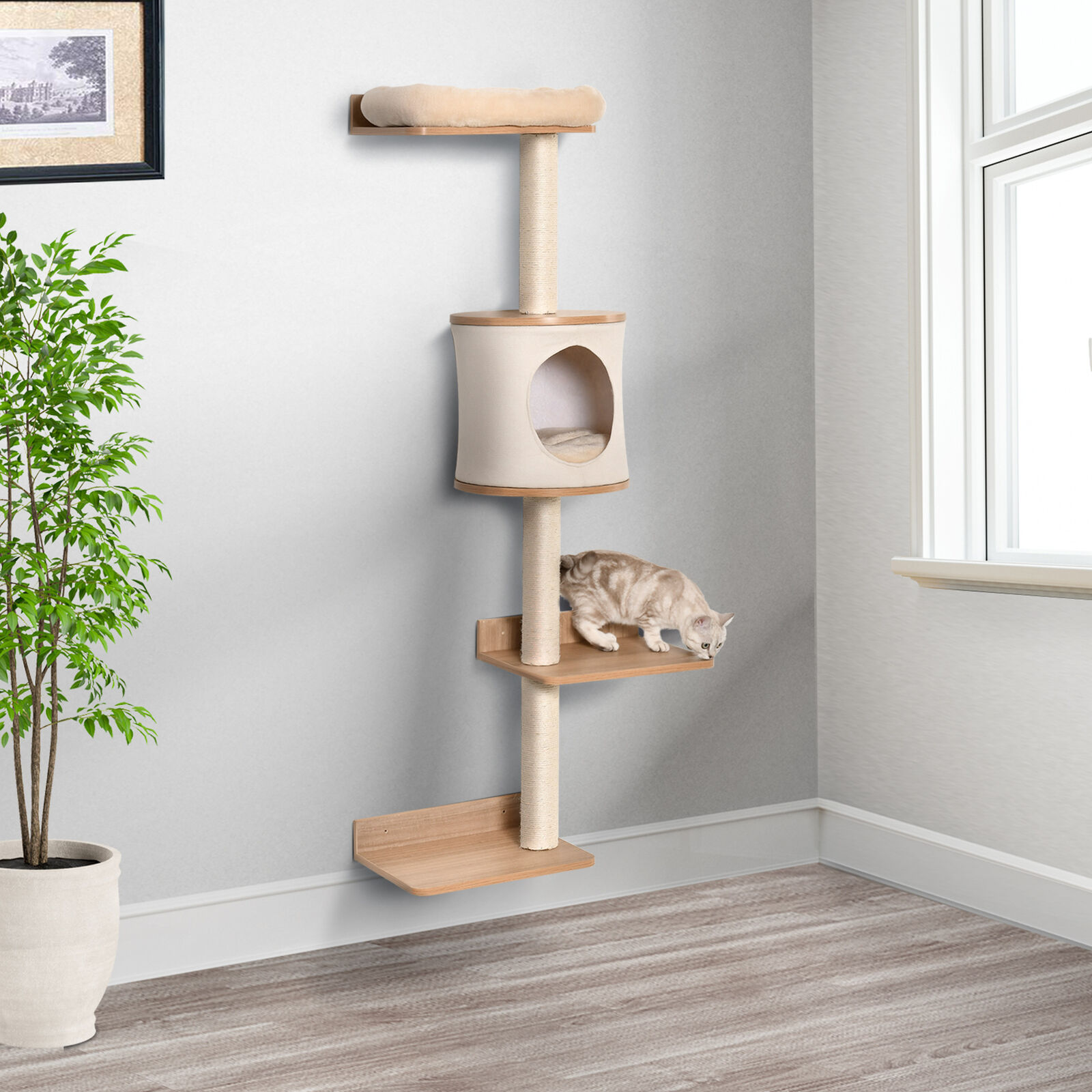 Wall-Mounted 4-Level Cat Play Center