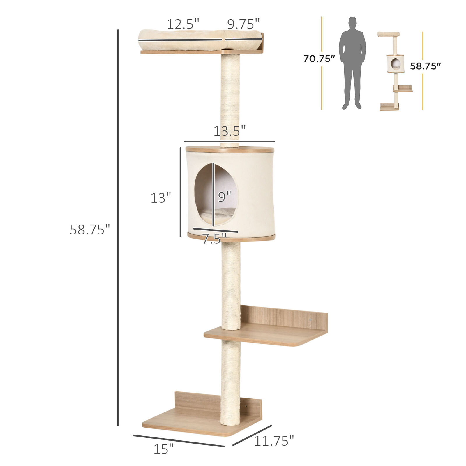 Wall-Mounted 4-Level Cat Play Center