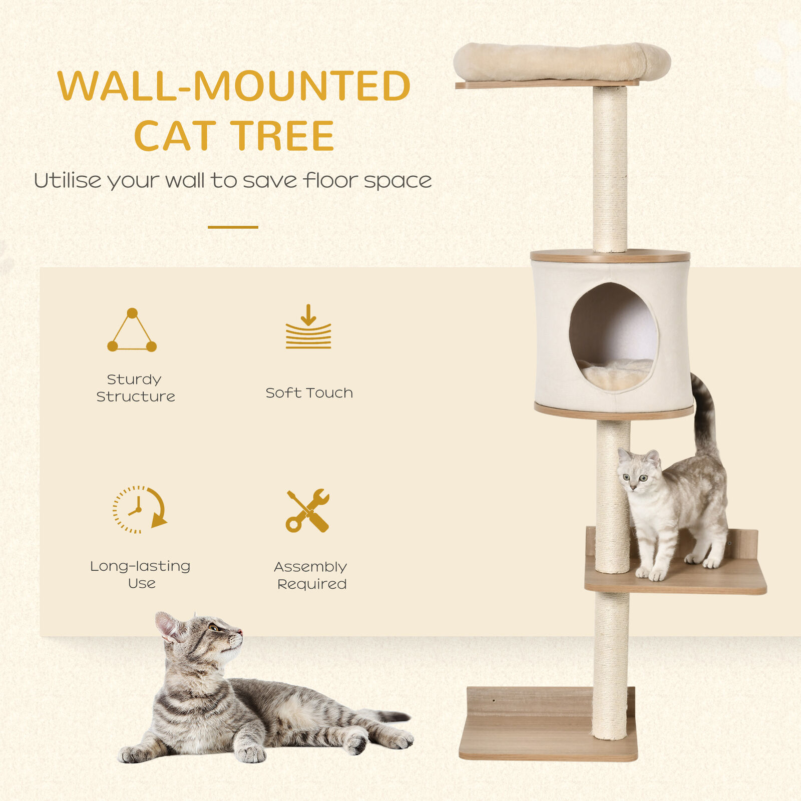 Wall-Mounted 4-Level Cat Play Center