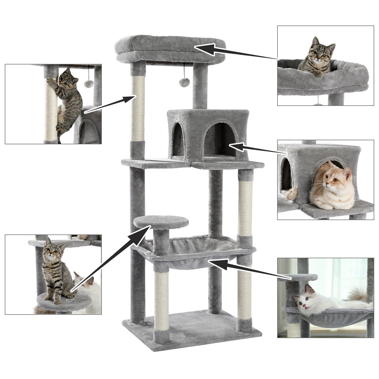 Large Cat Tree with Scratching Posts and Bed