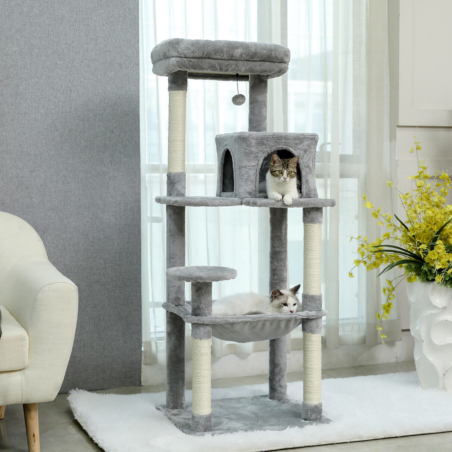 Large Cat Tree with Scratching Posts and Bed