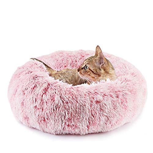 Fluffy Donut Cat Bed - Rose Pink