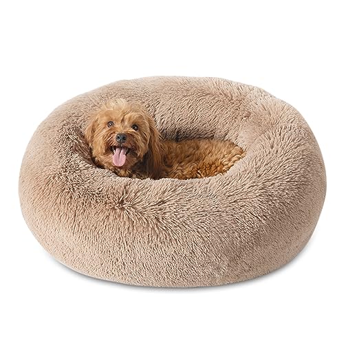 Fluffy Calming Cat Bed, 23in, Camel