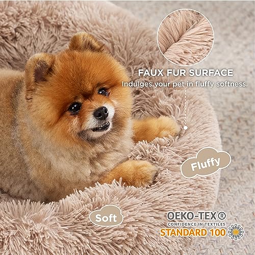 Fluffy Calming Cat Bed, 23in, Camel