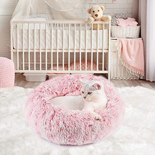 Fluffy Donut Cat Bed - Rose Pink