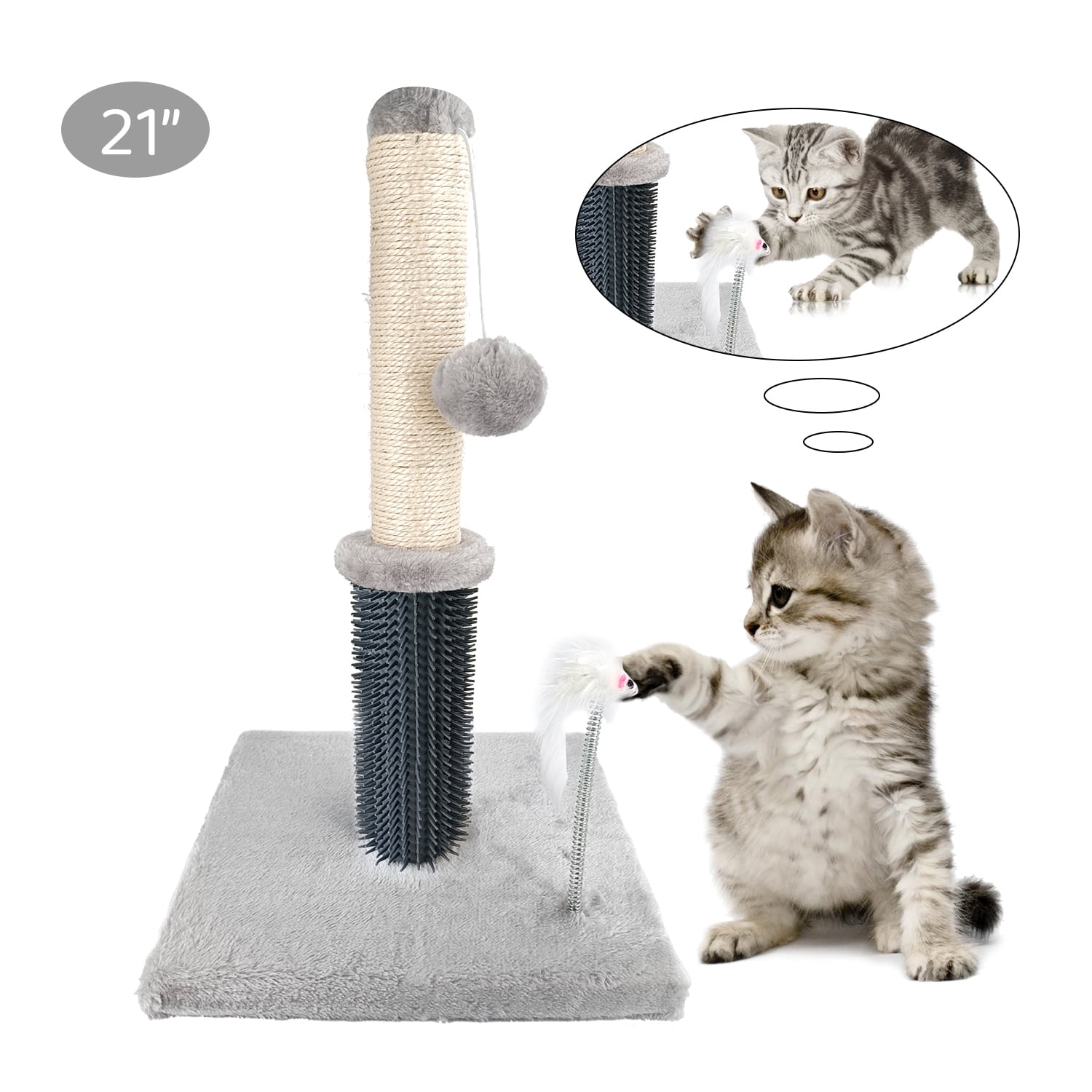20" Cat Scratching Post with Grooming Brush & Ball