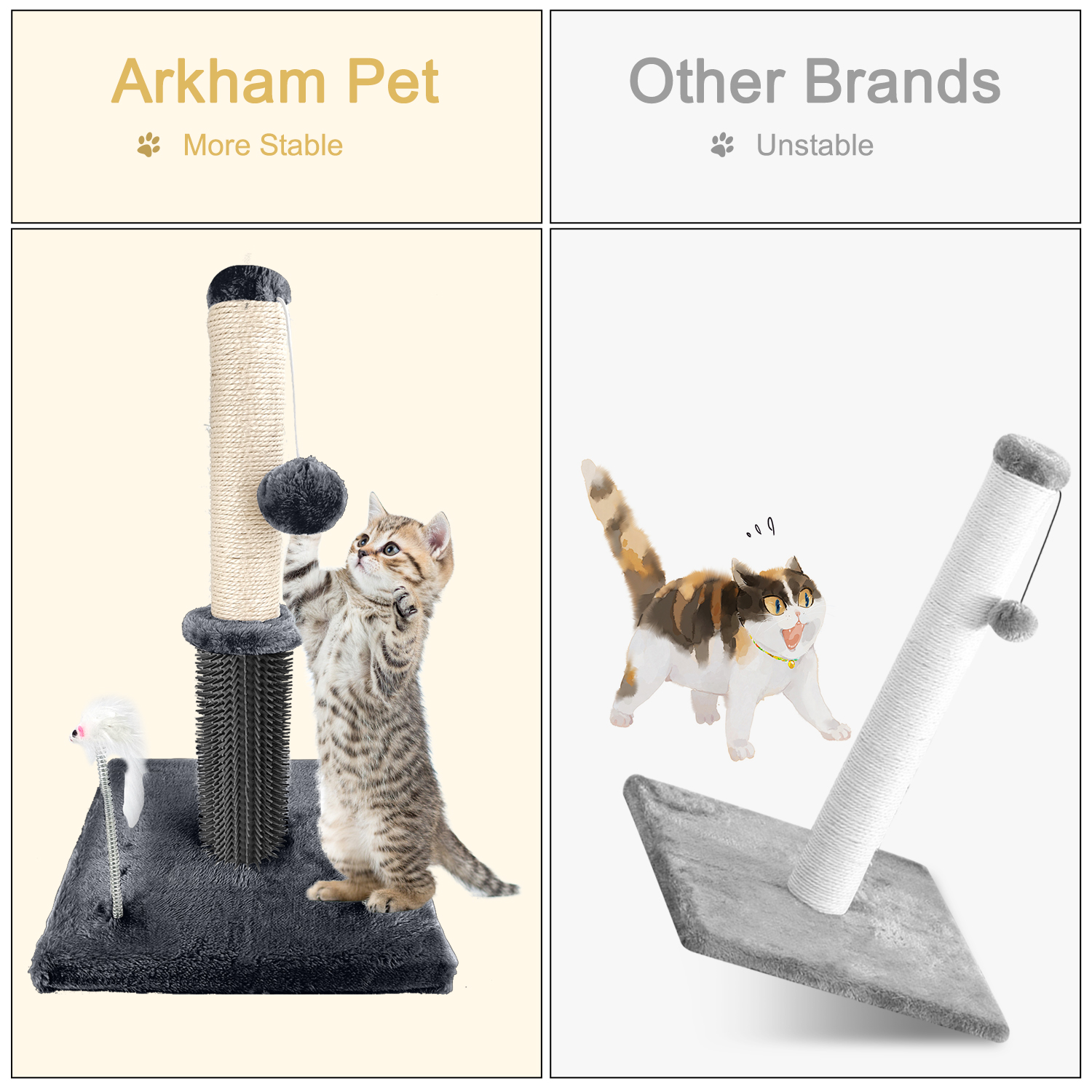 20" Cat Scratching Post with Grooming Brush & Ball