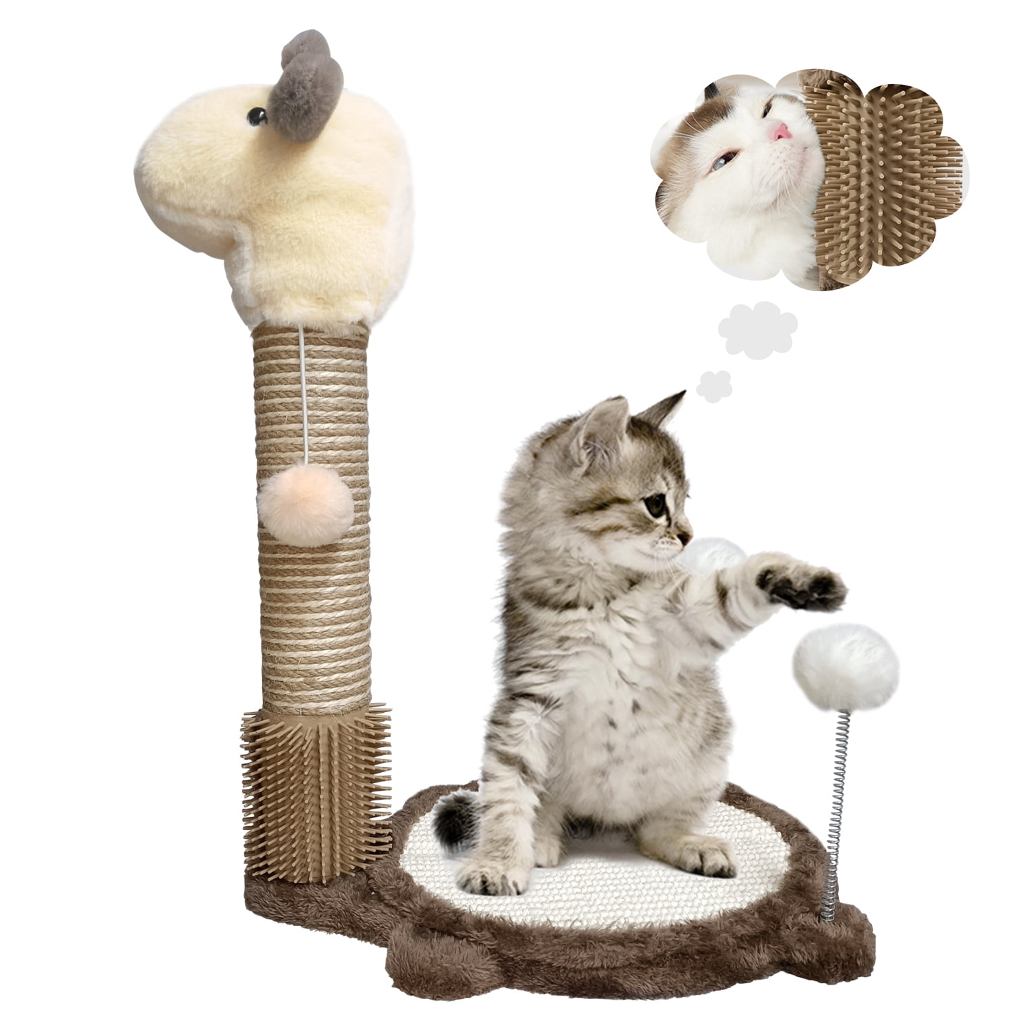 Cat Scratching Post with Mat and Groomer