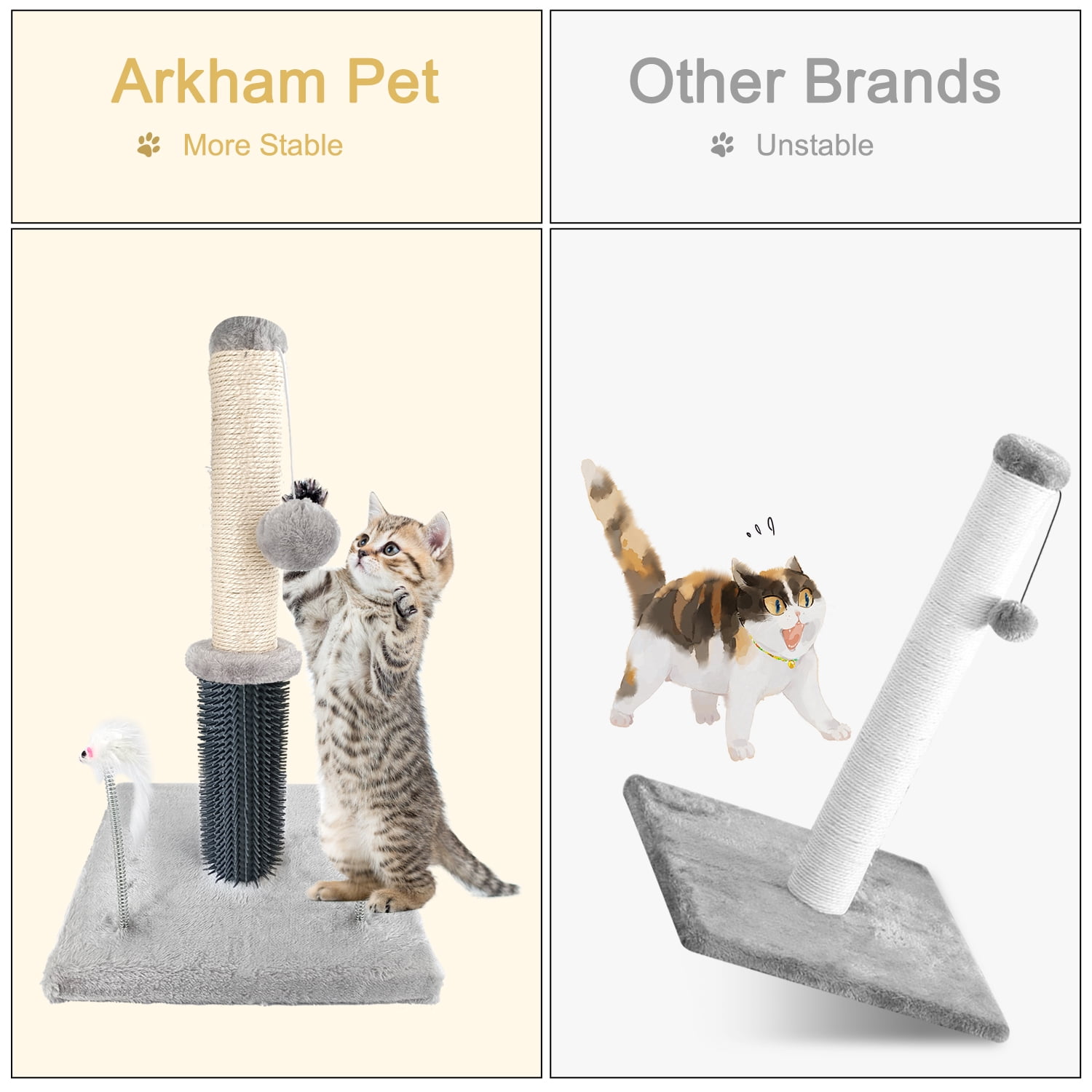 20" Cat Scratching Post with Grooming Brush & Ball