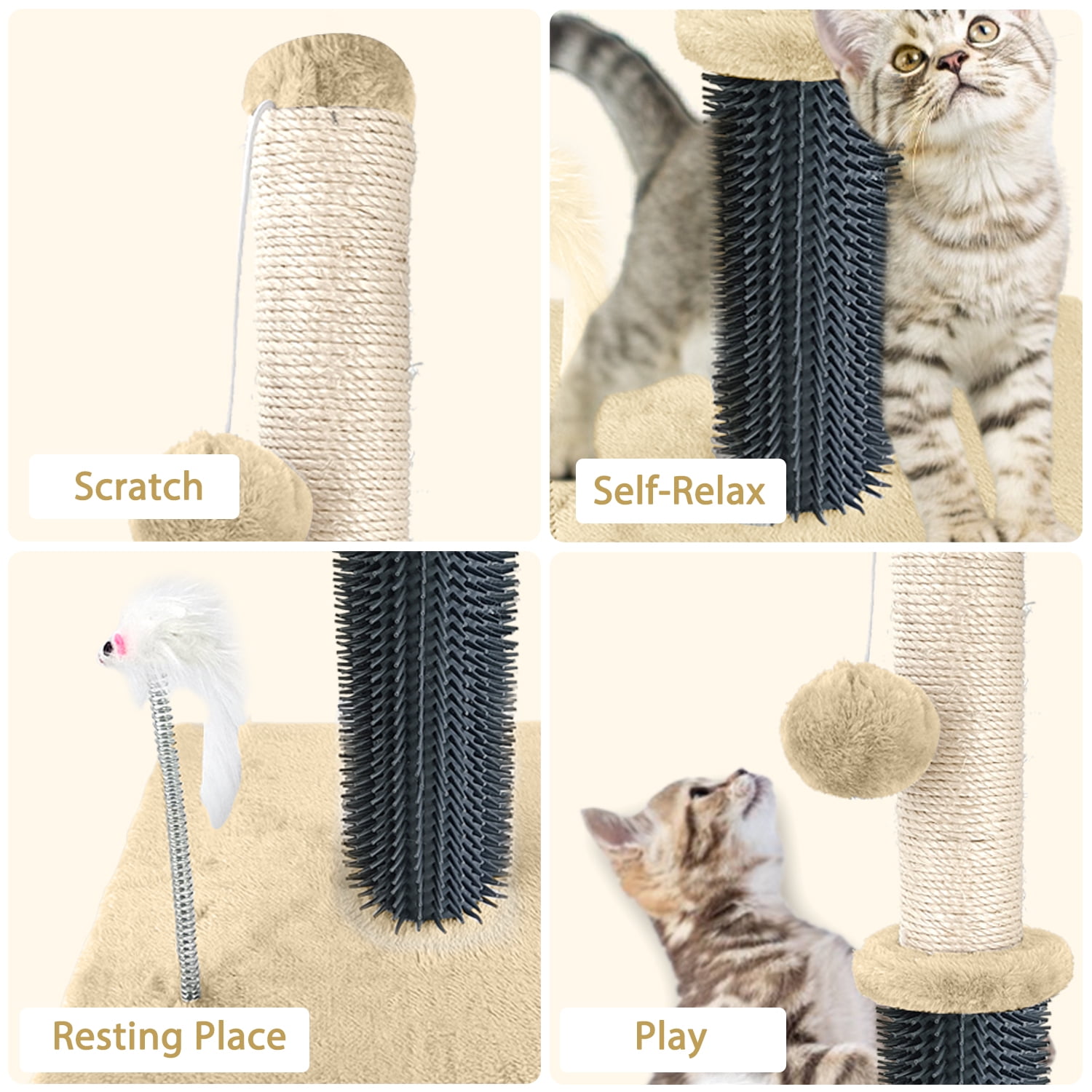 20" Cat Scratching Post with Grooming Brush & Ball