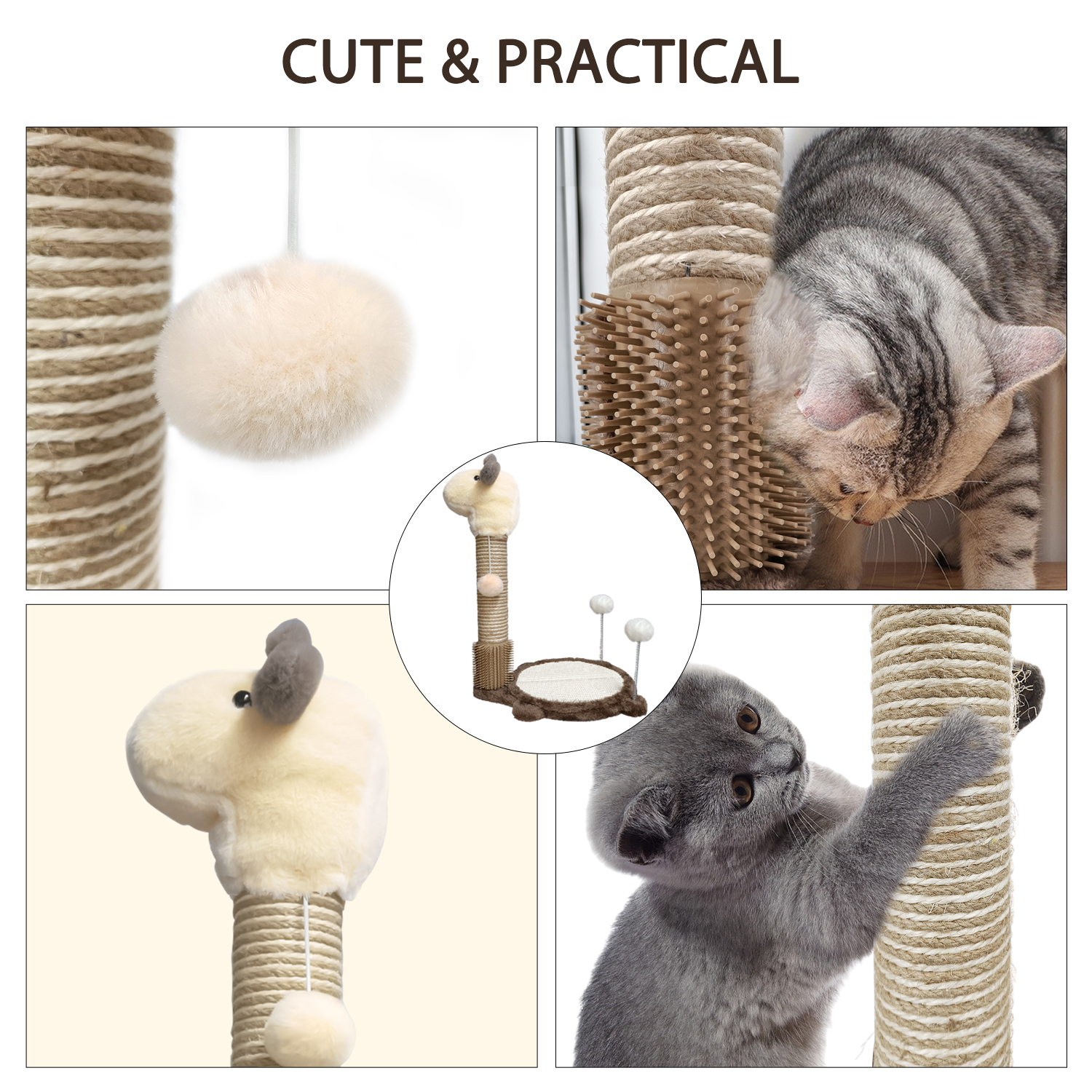 Cat Scratching Post with Mat and Groomer
