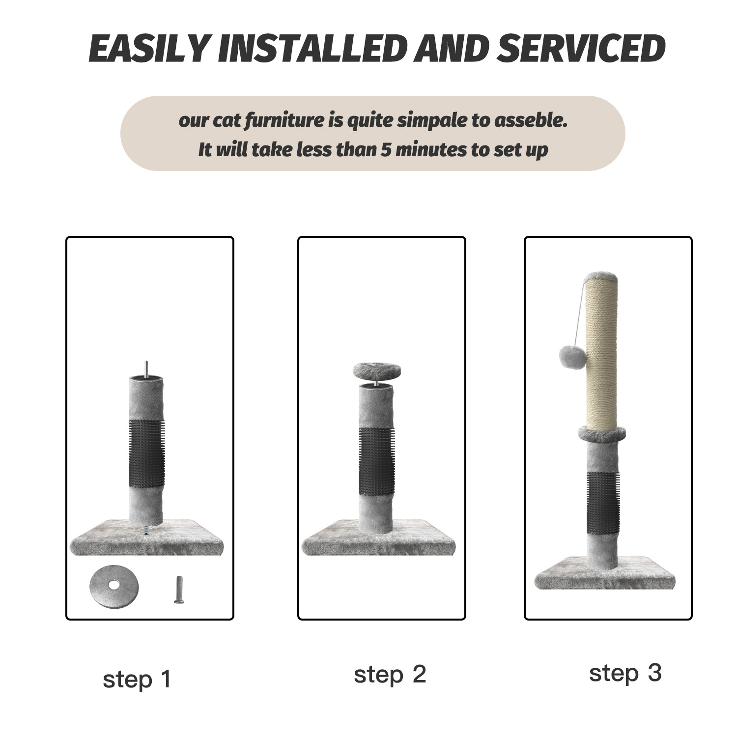 Light Gray Cat Scratching Post with Self Groomer