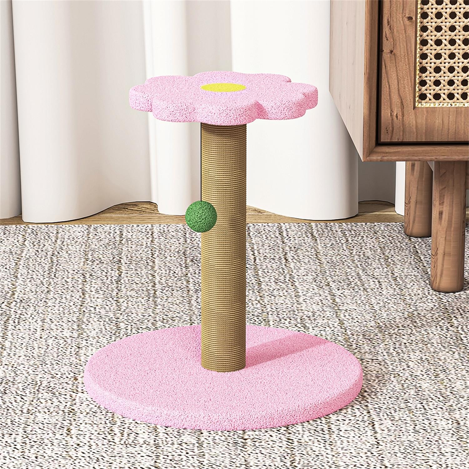 Pink Cat Scratching Post with Flower Platform