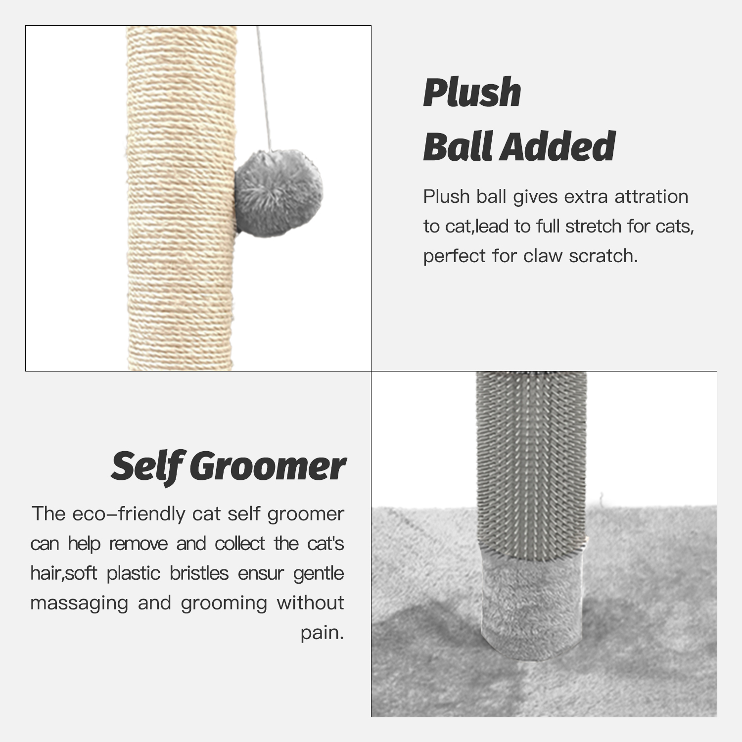 Light Gray Cat Scratching Post with Self Groomer