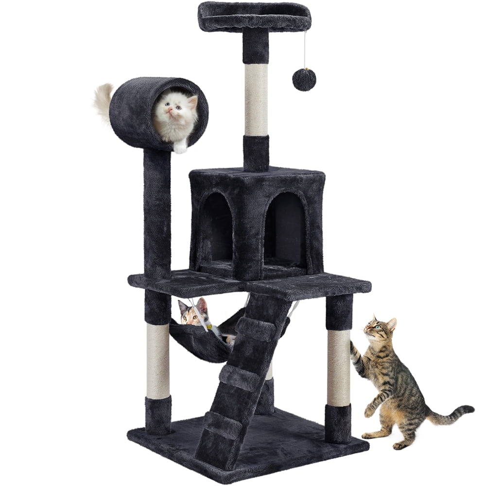 Black Cat Tree with Hammock and Scratching Post