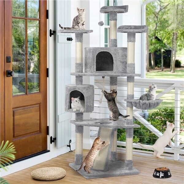 79" Cat Tree Scratching Tower - Light Gray
