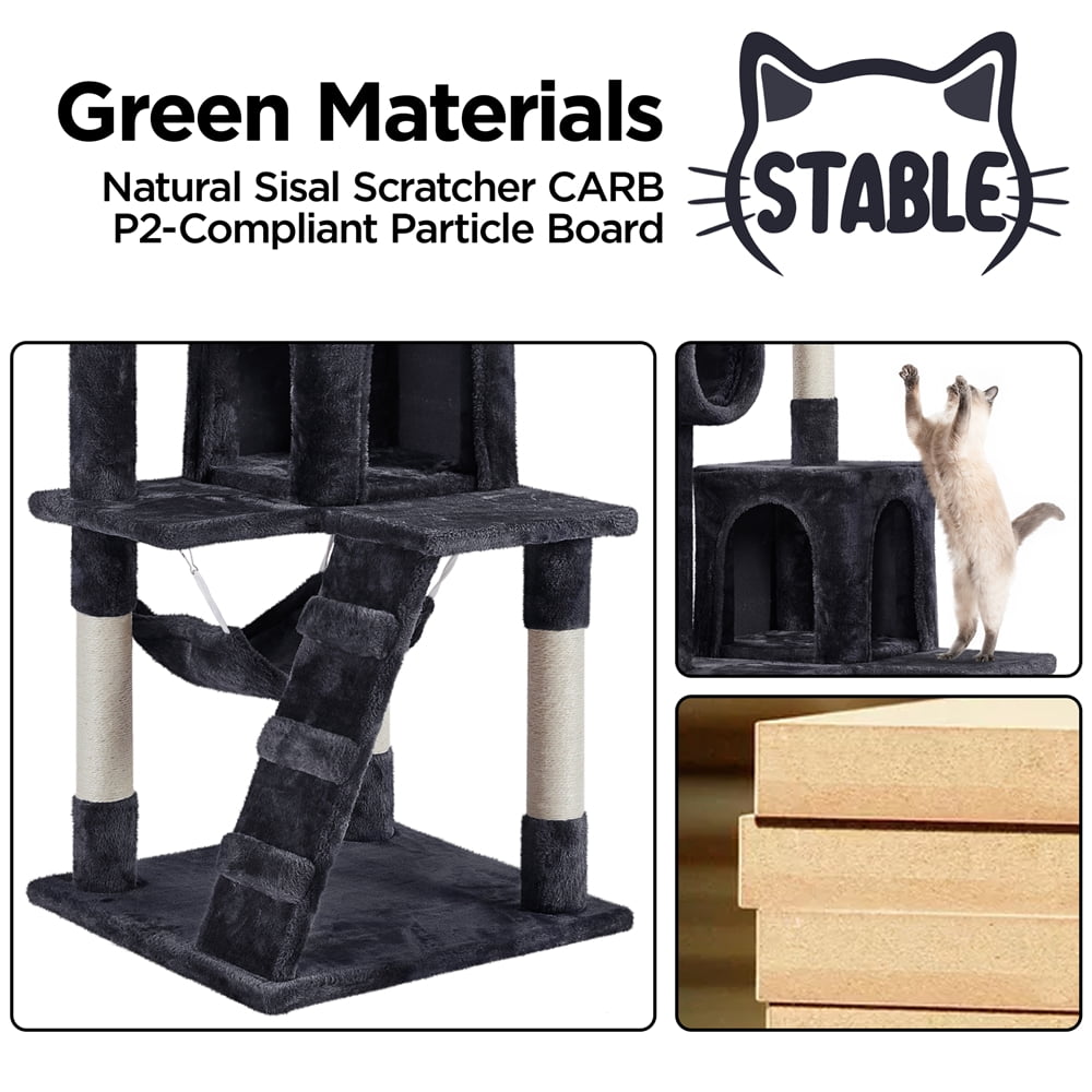 Black Cat Tree with Hammock and Scratching Post
