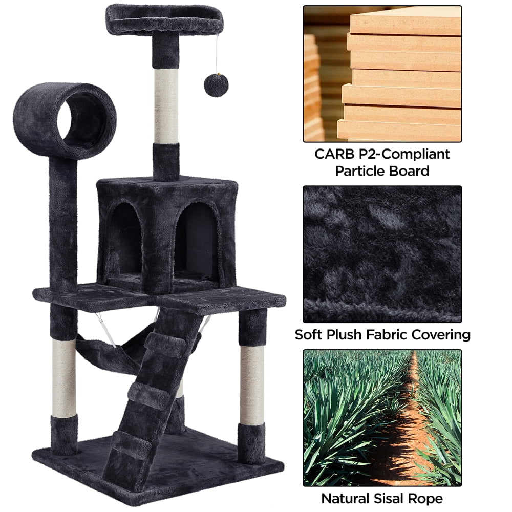 Black Cat Tree with Hammock and Scratching Post