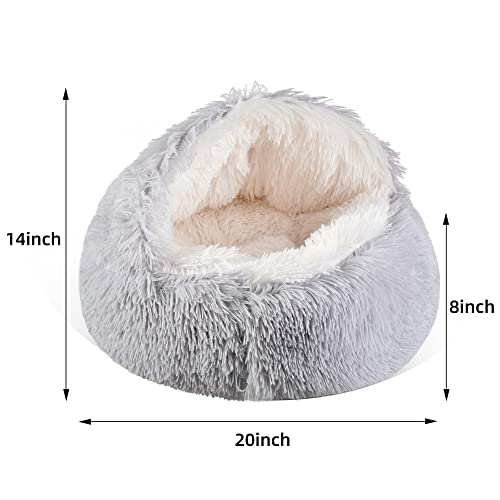 Fluffy Hooded Cat Bed Cave, 20in Grey