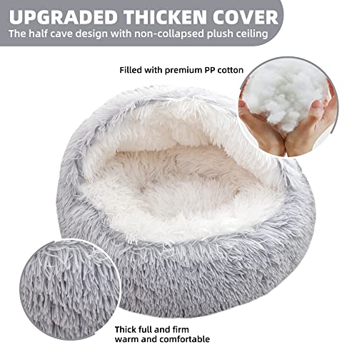 Fluffy Hooded Cat Bed Cave, 20in Grey