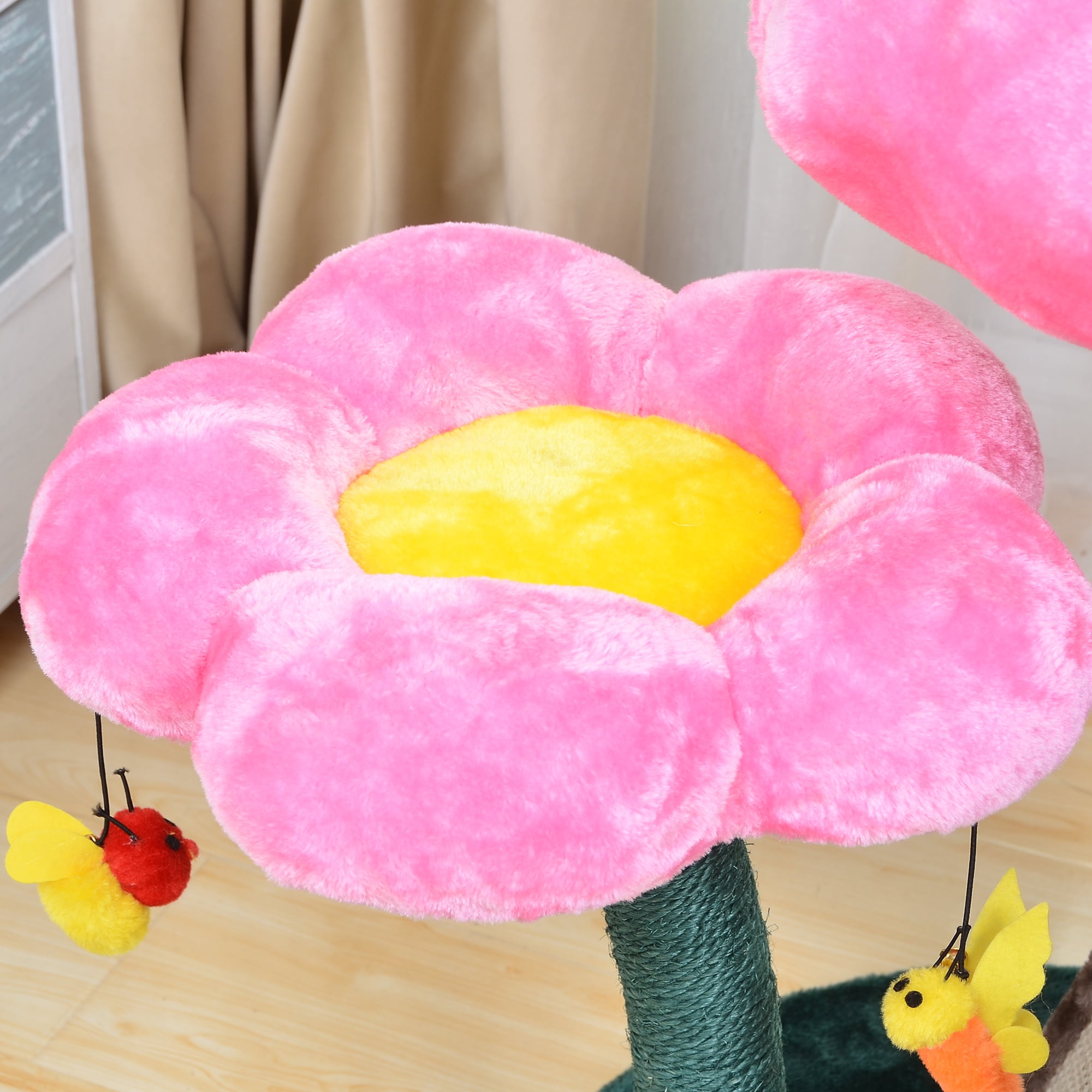 31" Pink Mushroom Flower Cat Tree with Teaser Bonus