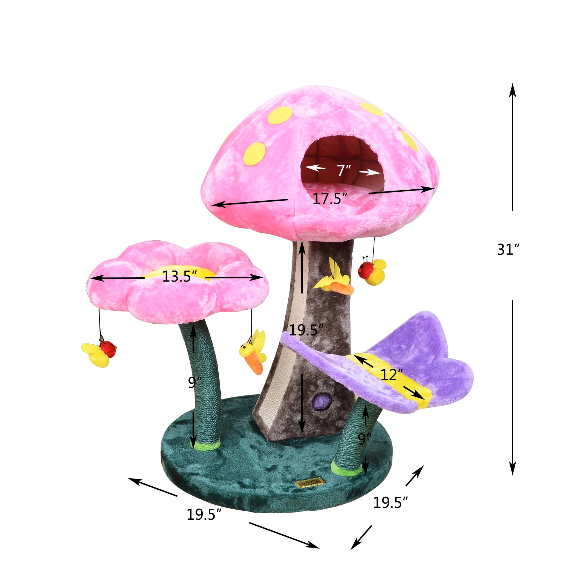 31" Pink Mushroom Flower Cat Tree with Teaser Bonus