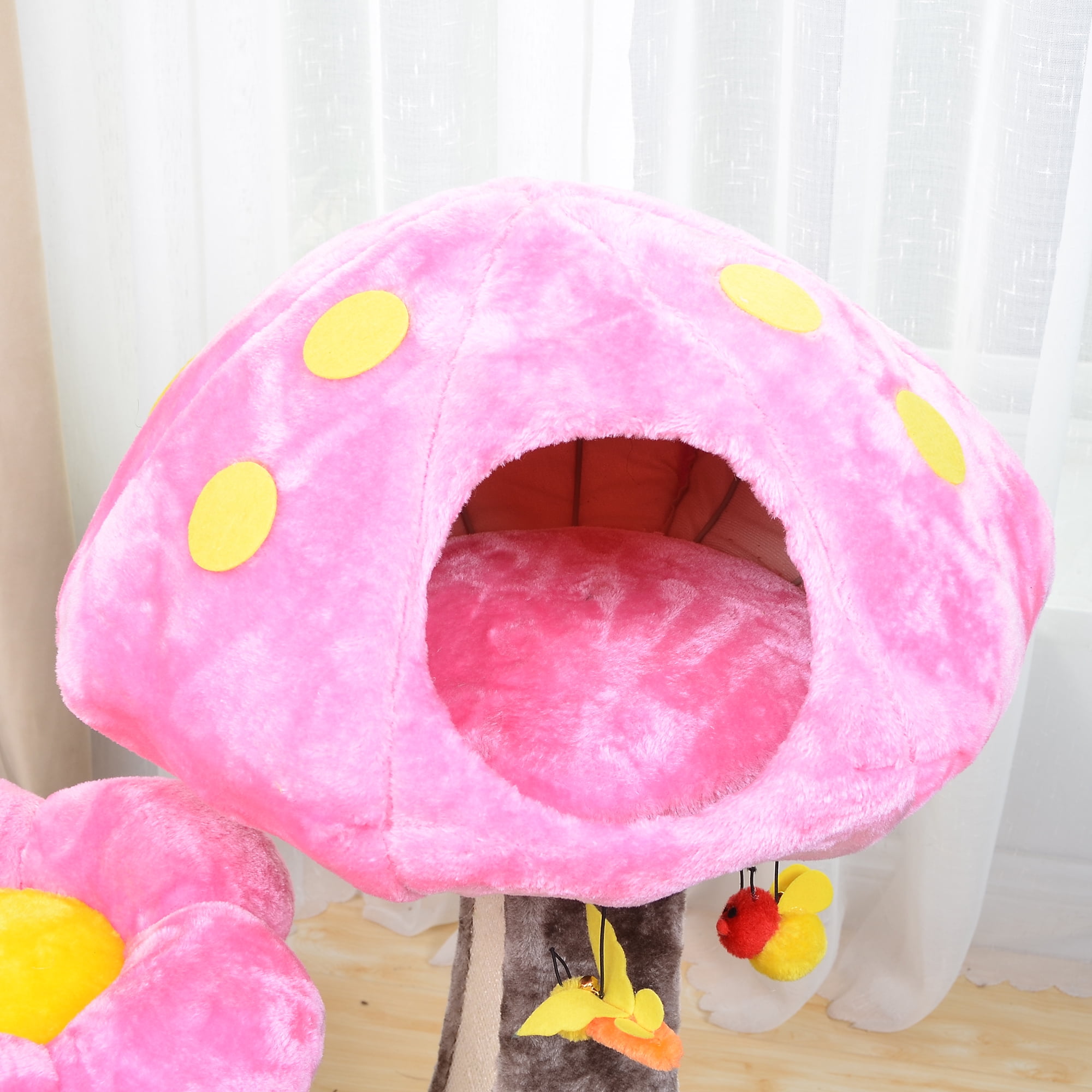31" Pink Mushroom Flower Cat Tree with Teaser Bonus