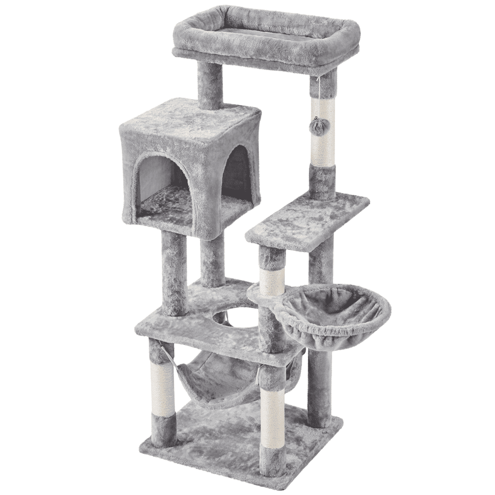 Multilevel Light Gray Cat Tower with Condo