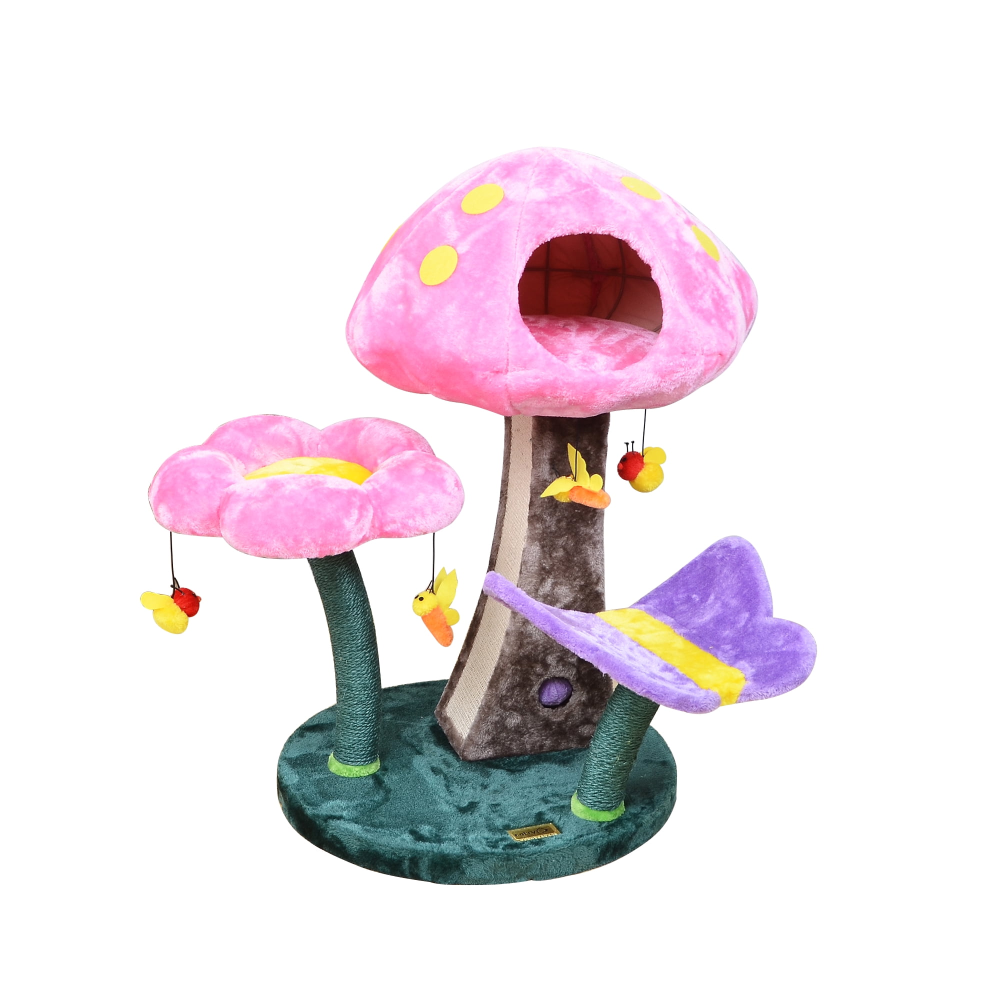 31" Pink Mushroom Flower Cat Tree with Teaser Bonus