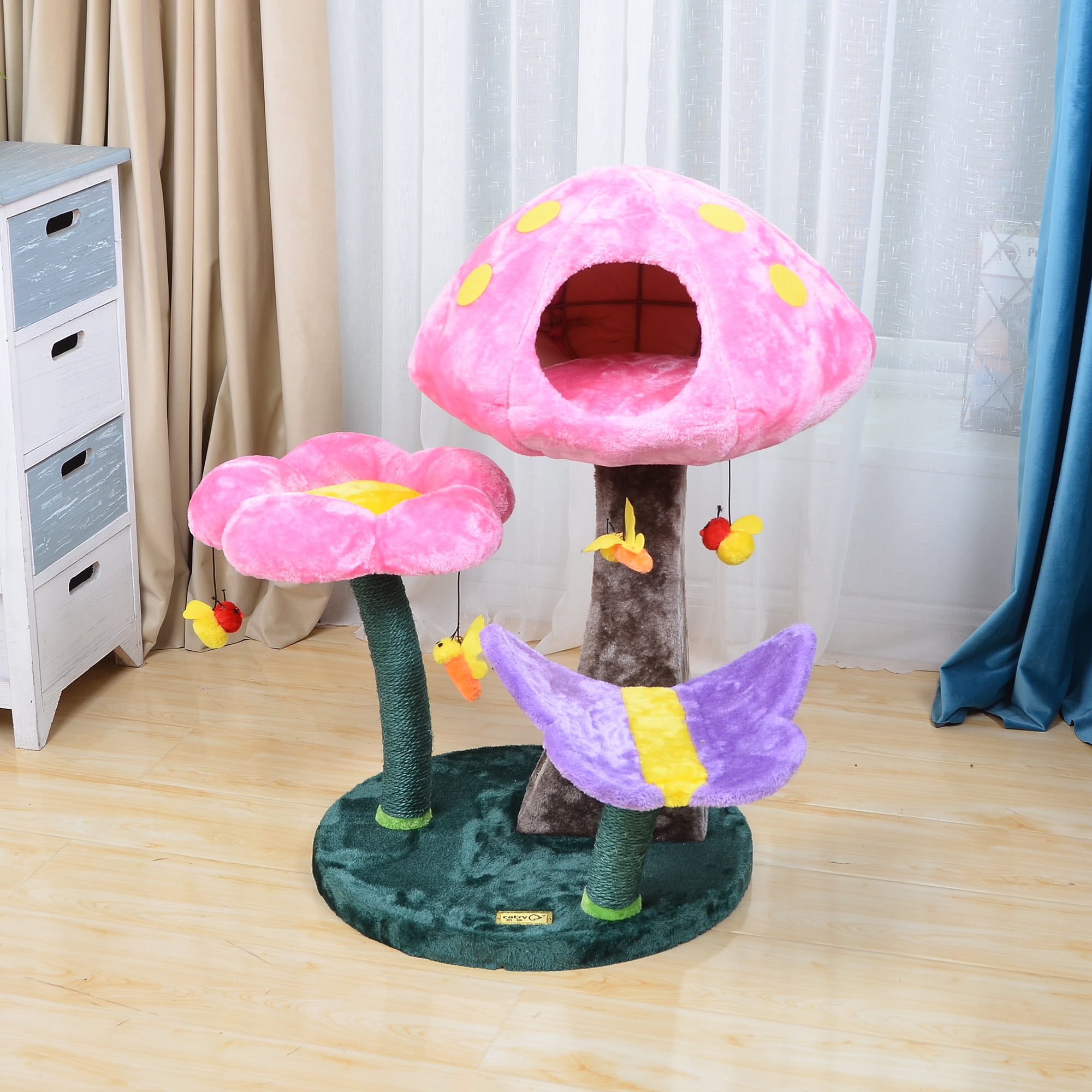 31" Pink Mushroom Flower Cat Tree with Teaser Bonus