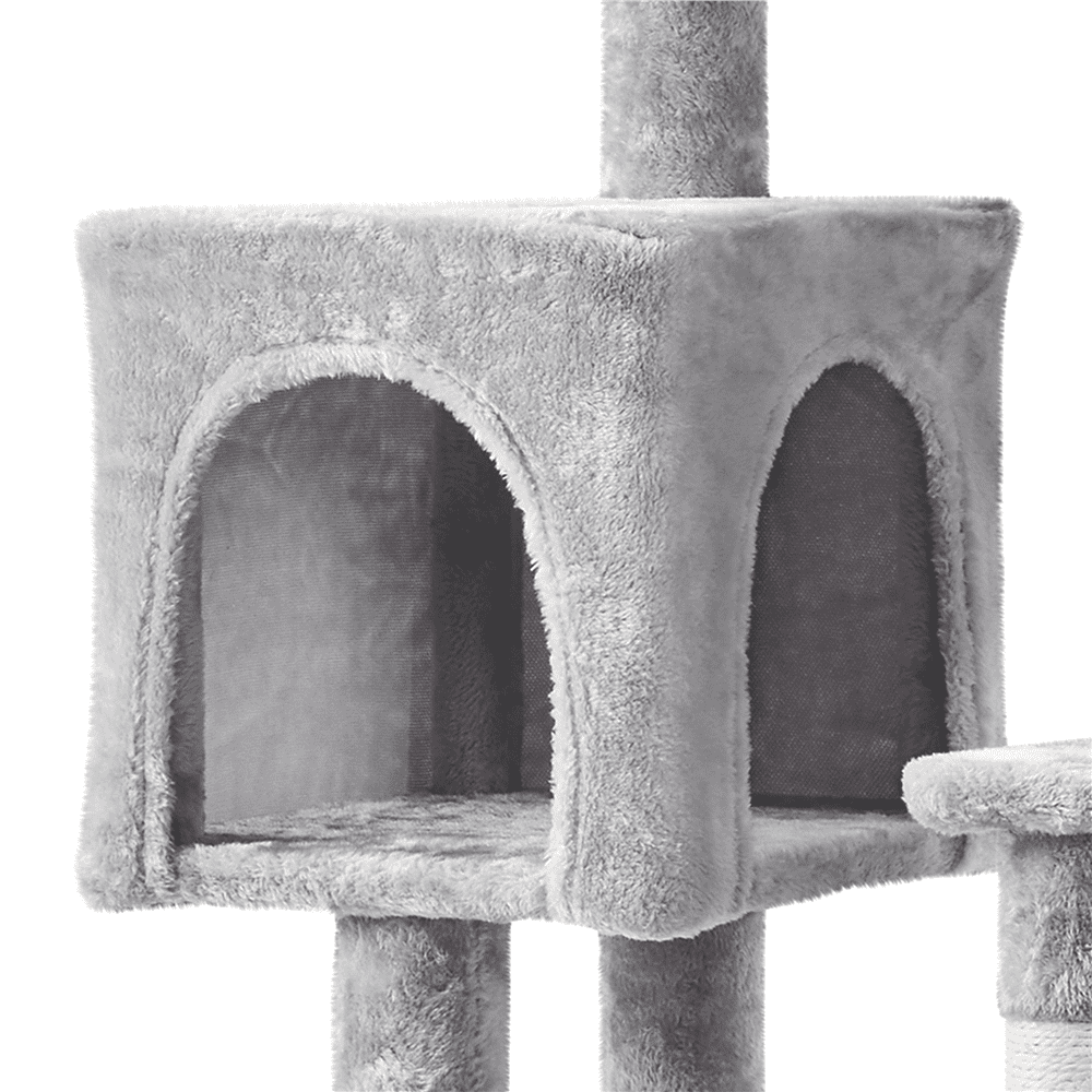 Multilevel Light Gray Cat Tower with Condo
