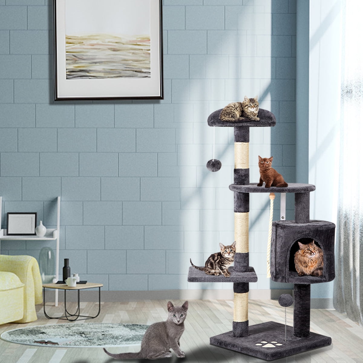 56" Multi-Level Cat Tower with Scratching Posts & Perches