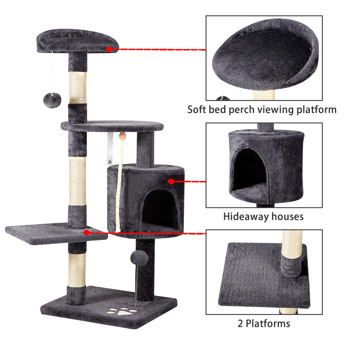 56" Multi-Level Cat Tower with Scratching Posts & Perches