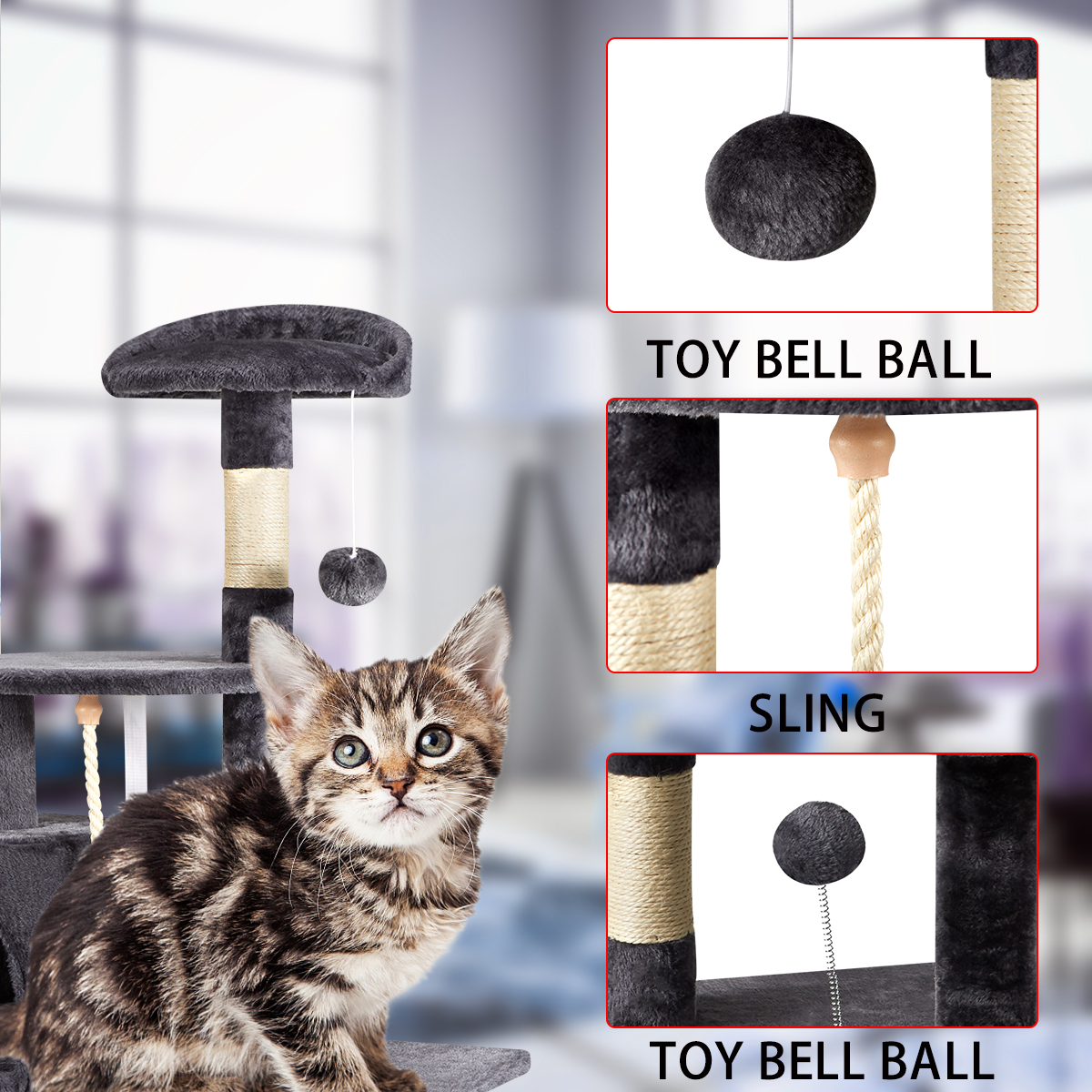 56" Multi-Level Cat Tower with Scratching Posts & Perches