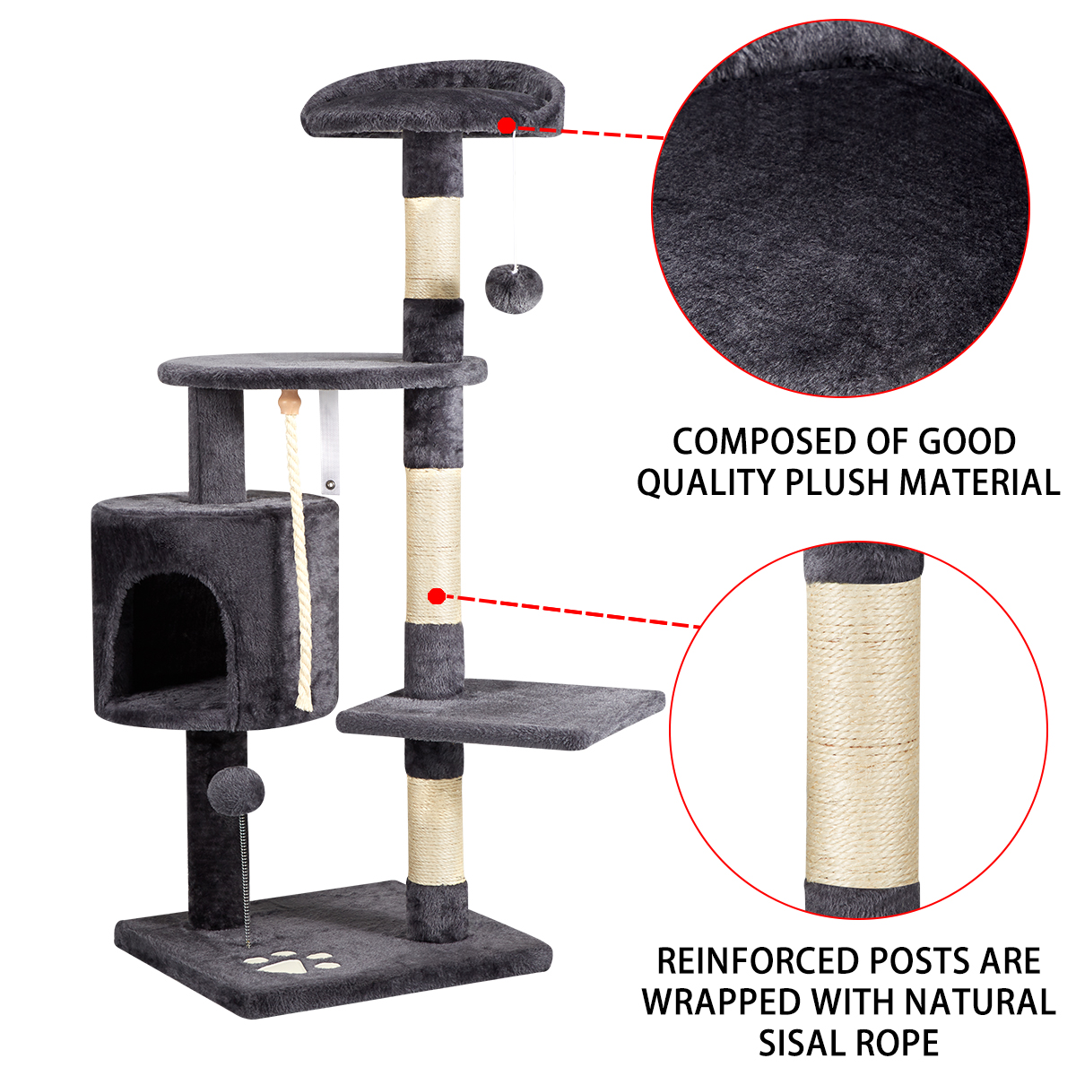 56" Multi-Level Cat Tower with Scratching Posts & Perches