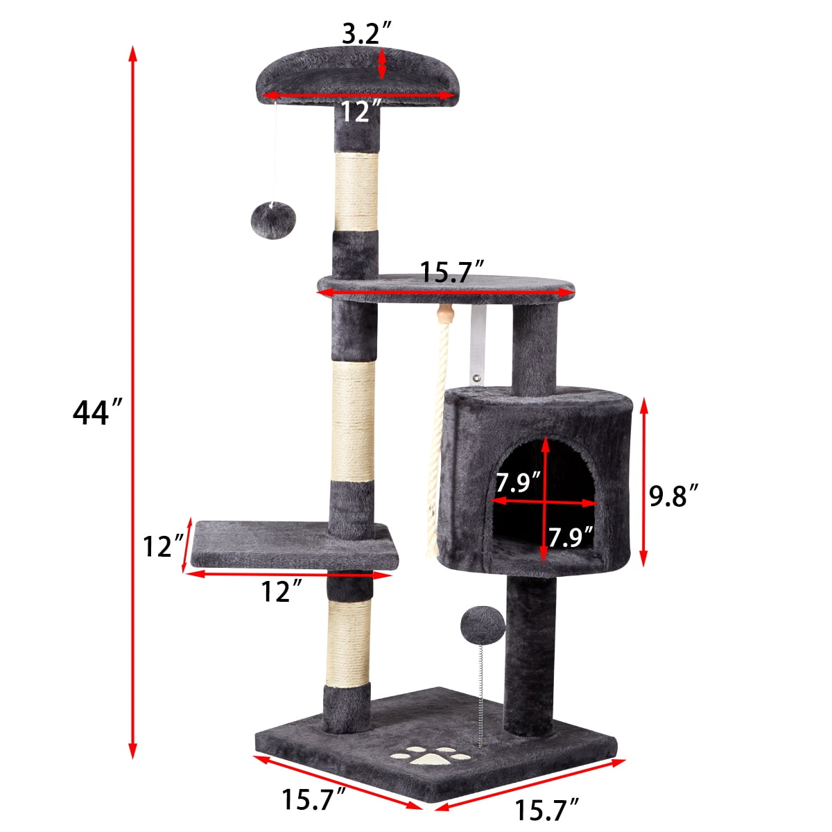 56" Multi-Level Cat Tower with Scratching Posts & Perches