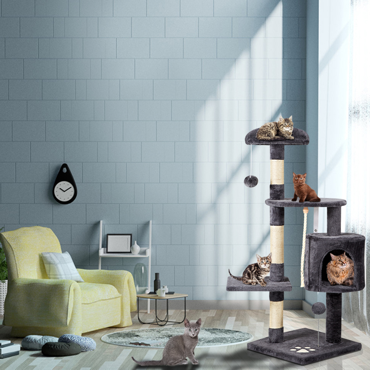 56" Multi-Level Cat Tower with Scratching Posts & Perches