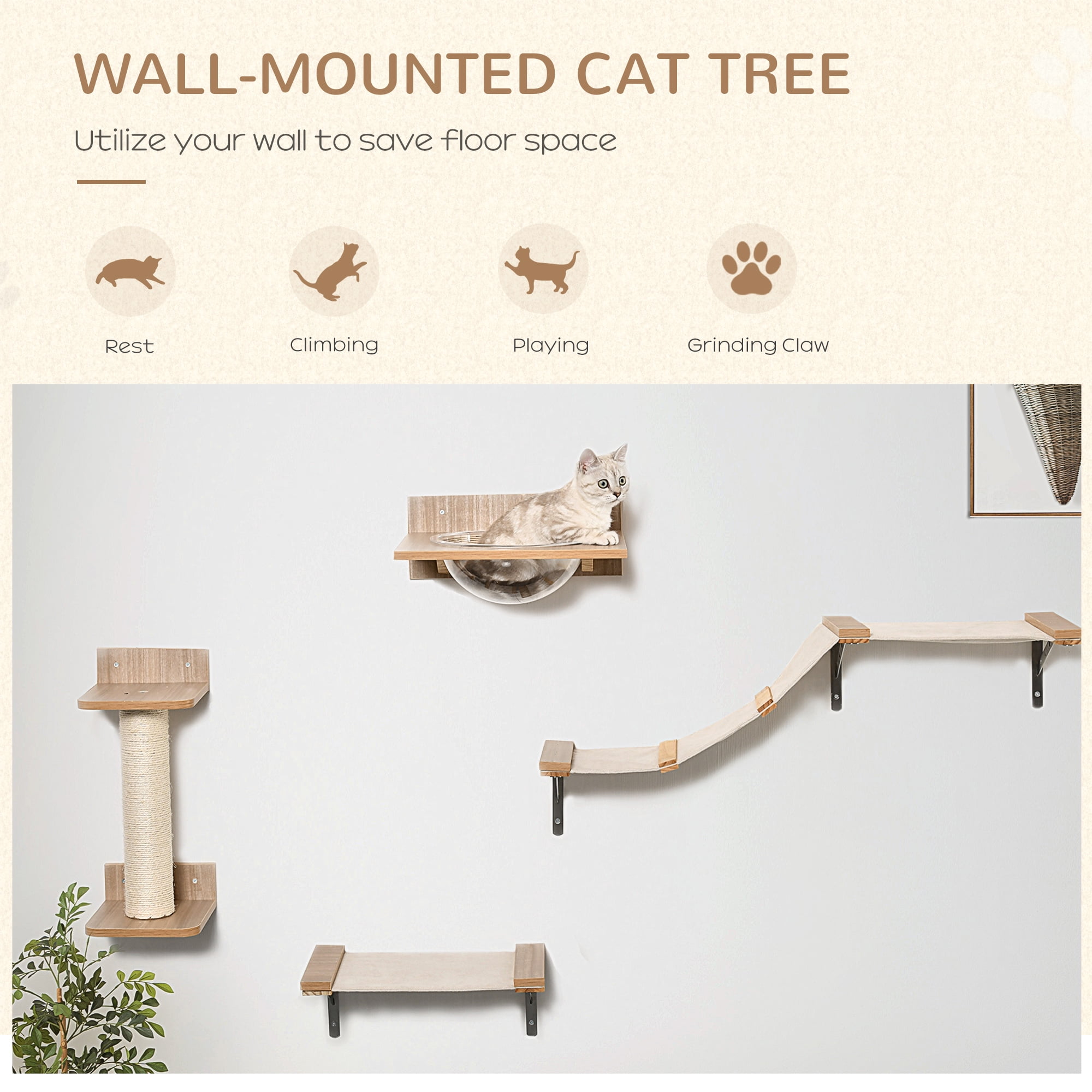 PawHut Cat Tower Set with Feeder