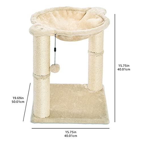 Beige Cat Tower with Hammock and Scratching Posts