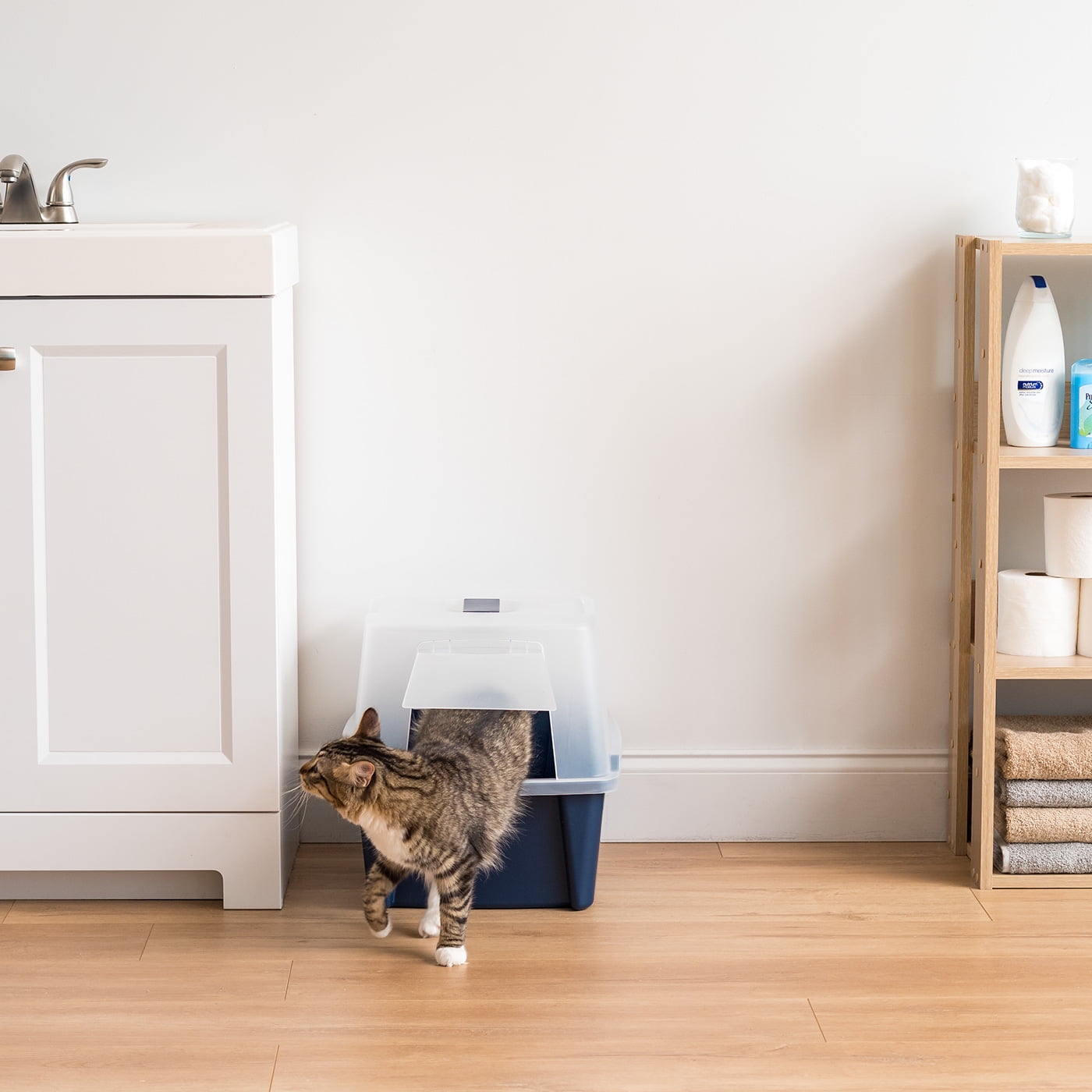 IRIS USA Large Hooded Cat Litter Box, Blue