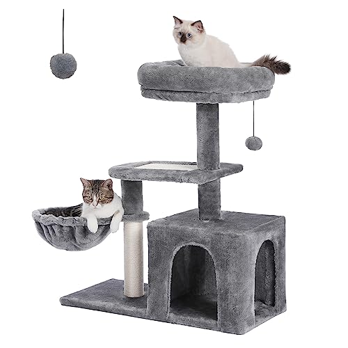 Plush Cat Tower with Hammock and Scratching Post