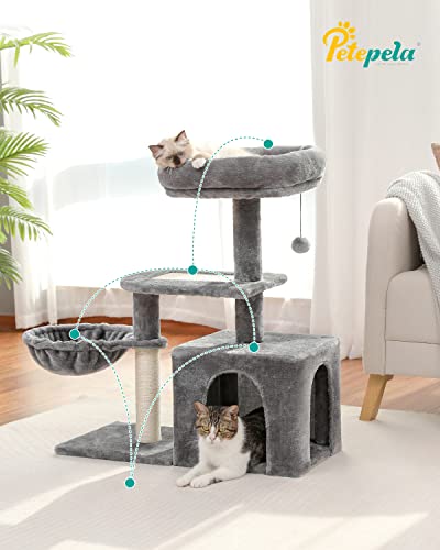 Plush Cat Tower with Hammock and Scratching Post