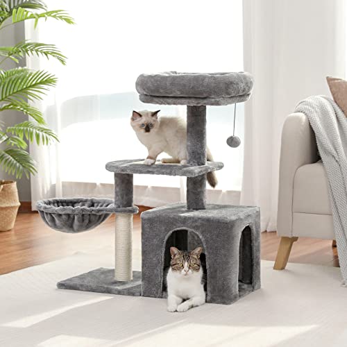 Plush Cat Tower with Hammock and Scratching Post