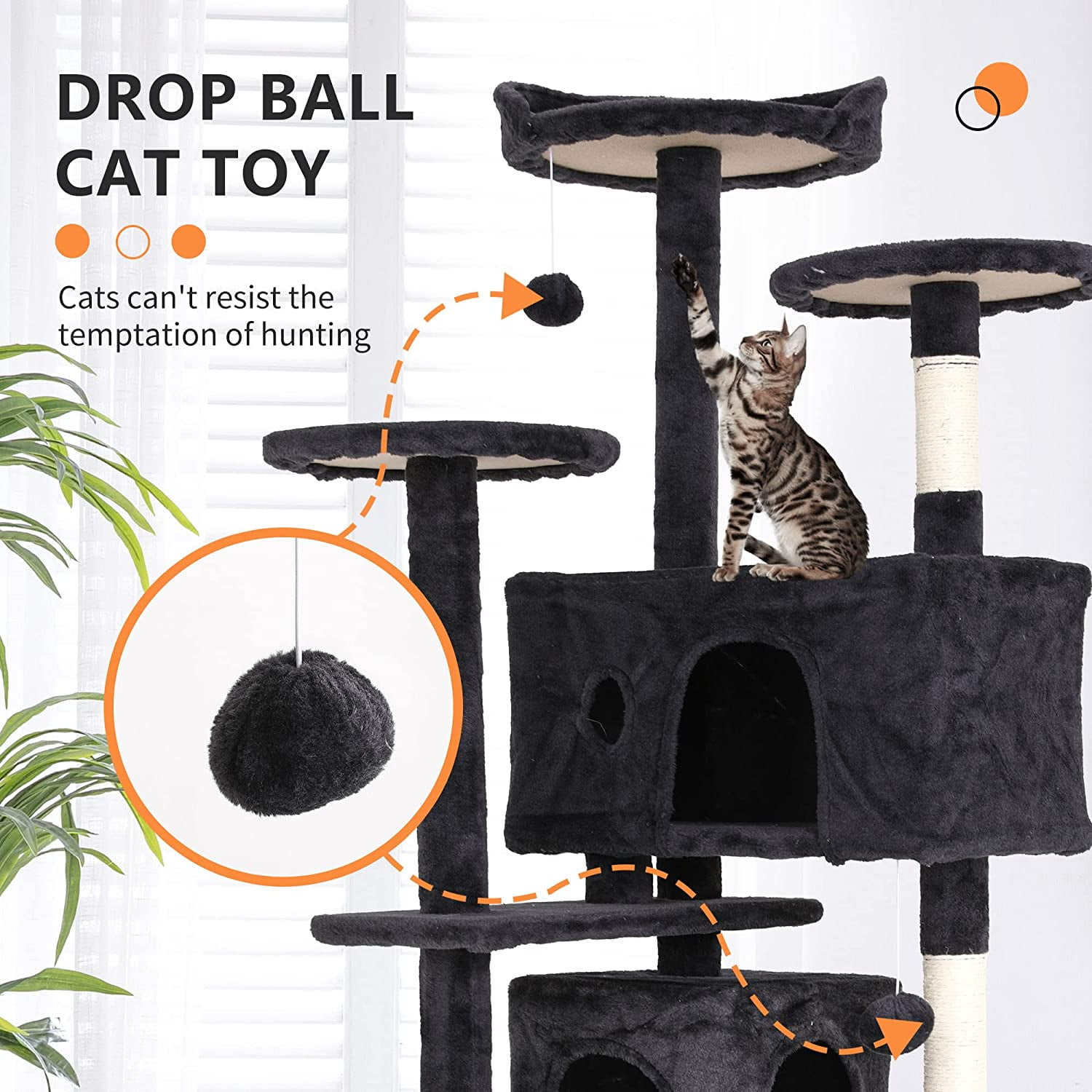 54in Cat Tree Tower with Scratching Posts & Toys