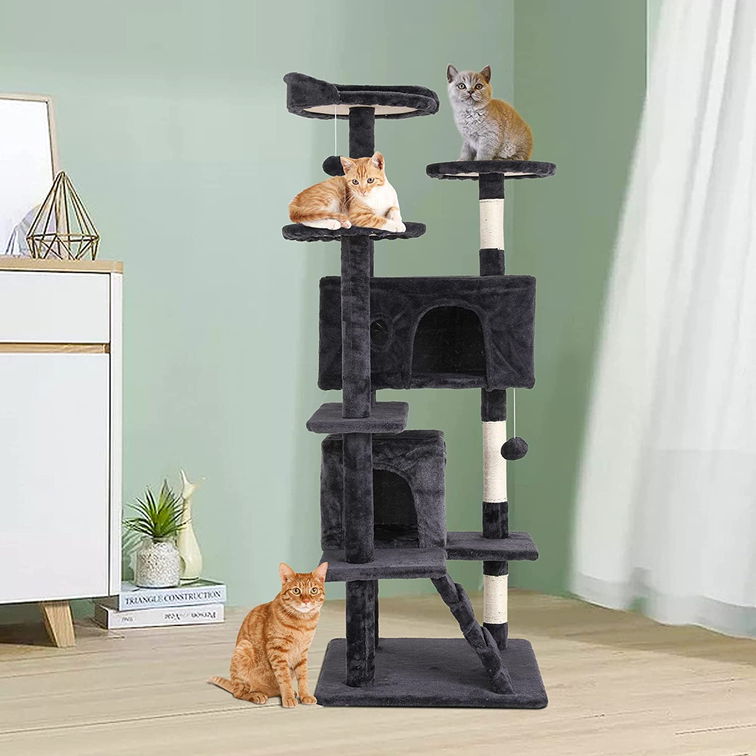 54in Cat Tree Tower with Scratching Posts & Toys