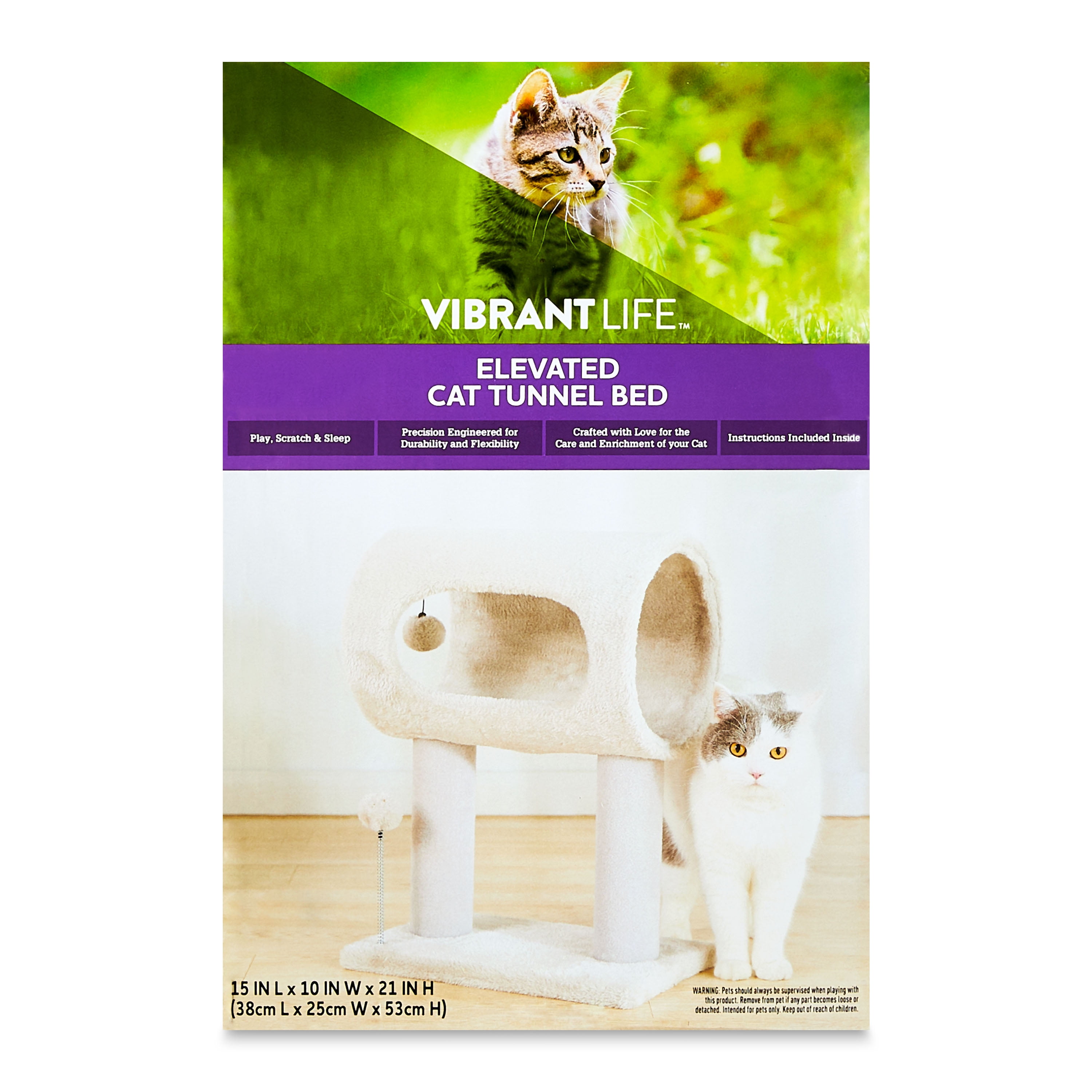 Vibrant Life Elevated Cat Tunnel Bed, Gray, 20"