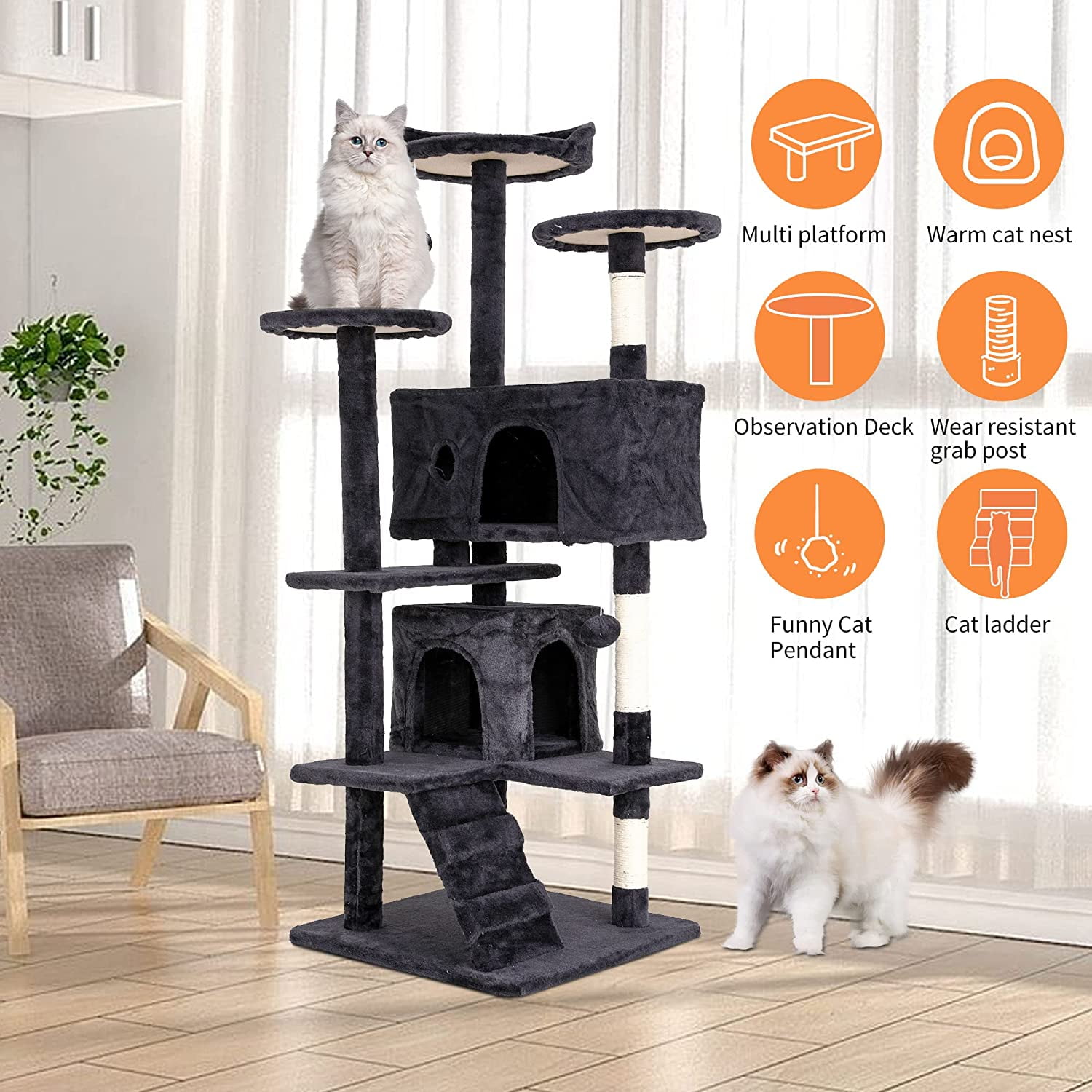 54in Cat Tree Tower with Scratching Posts & Toys