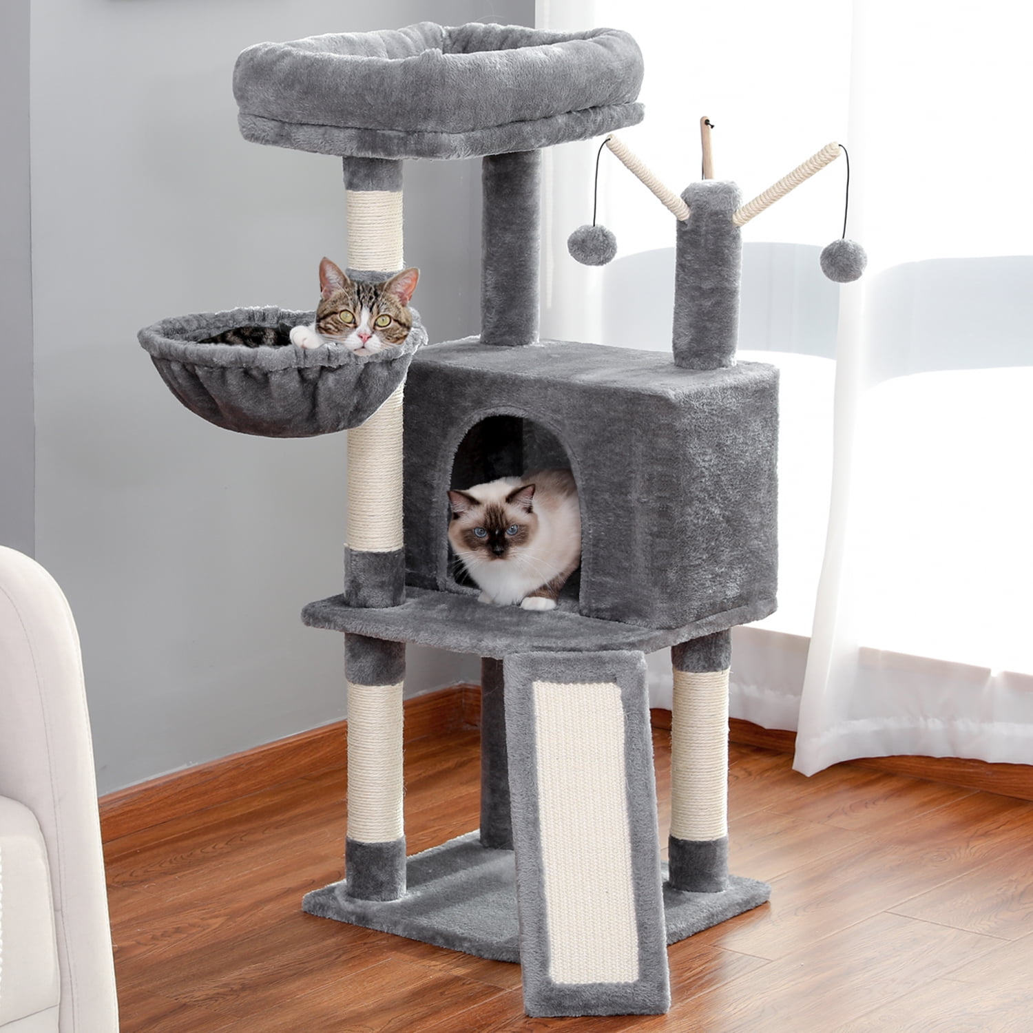 Gray Cat Tree Tower with Scratching Post